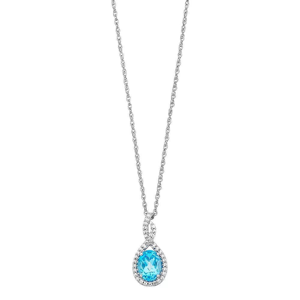 Sterling Silver Swiss Blue Topaz & Lab-Created White Sapphire Pendant Necklace, Women's, Size: 18" Product Image
