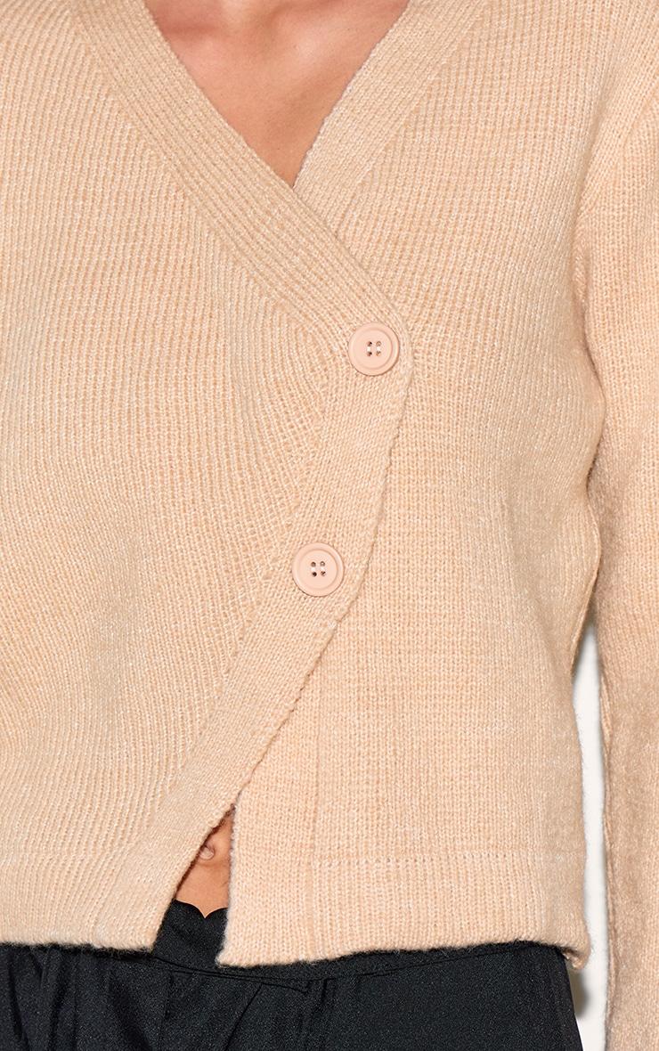 Oatmeal Knit Asymmetric Button Up Cardigan Product Image