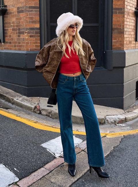 Top Model Low Rise Straight Leg Jeans Dark Denim Product Image