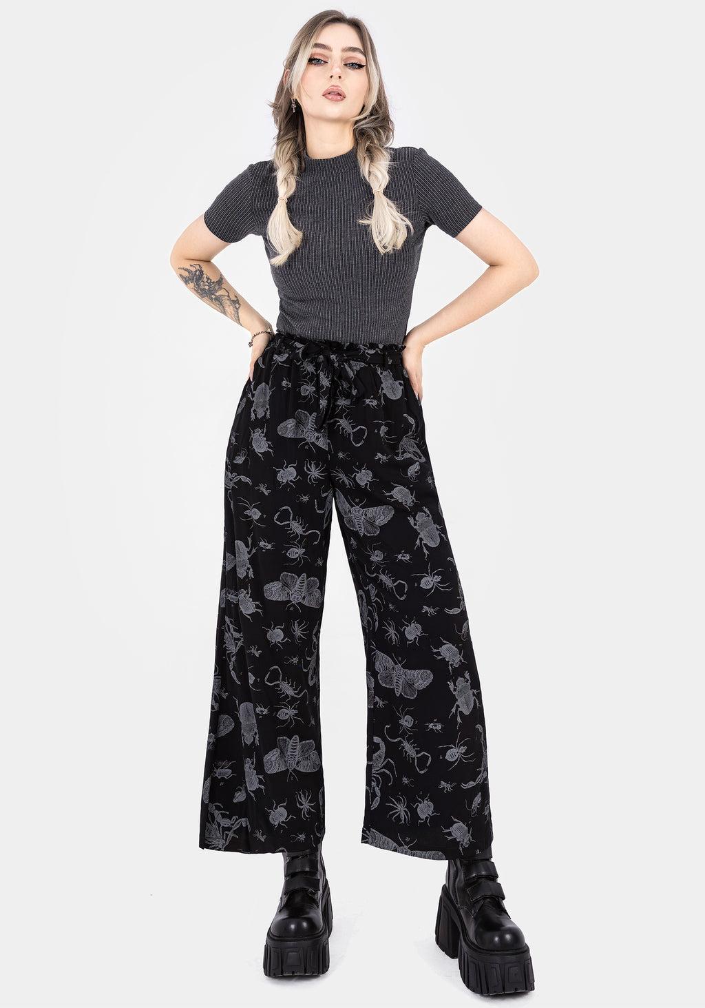 Parasite Bugs Wide Leg Paperbag Culotte Trousers - Black Product Image