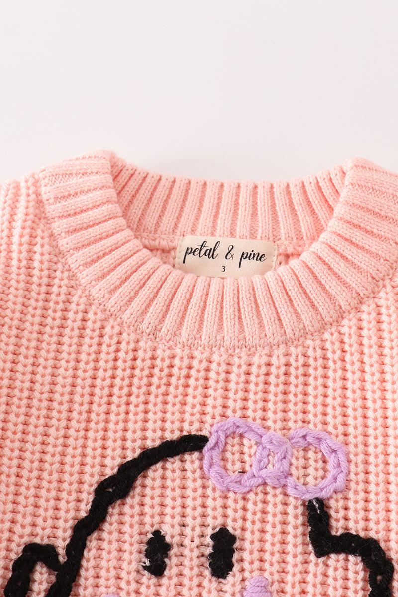 Pink hand-embroidery ghost pullover sweater Product Image