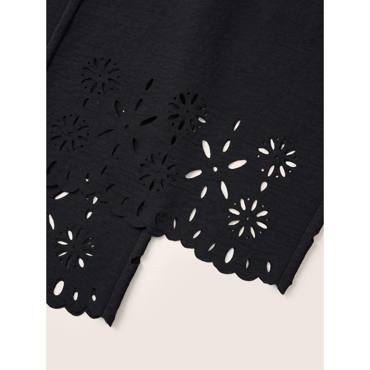 Plus Size Laser Cut Elastic Waist Wide Leg Pants Women Black Timeless Wide Leg High Rise Elegant Pants BloomChic 28/5X Product Image