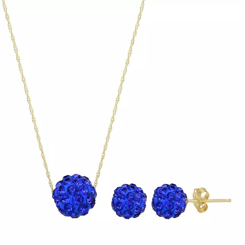 14k Gold Crystal Fireball Necklace & Stud Earring Set, Women's, Size: 18", Blue Product Image
