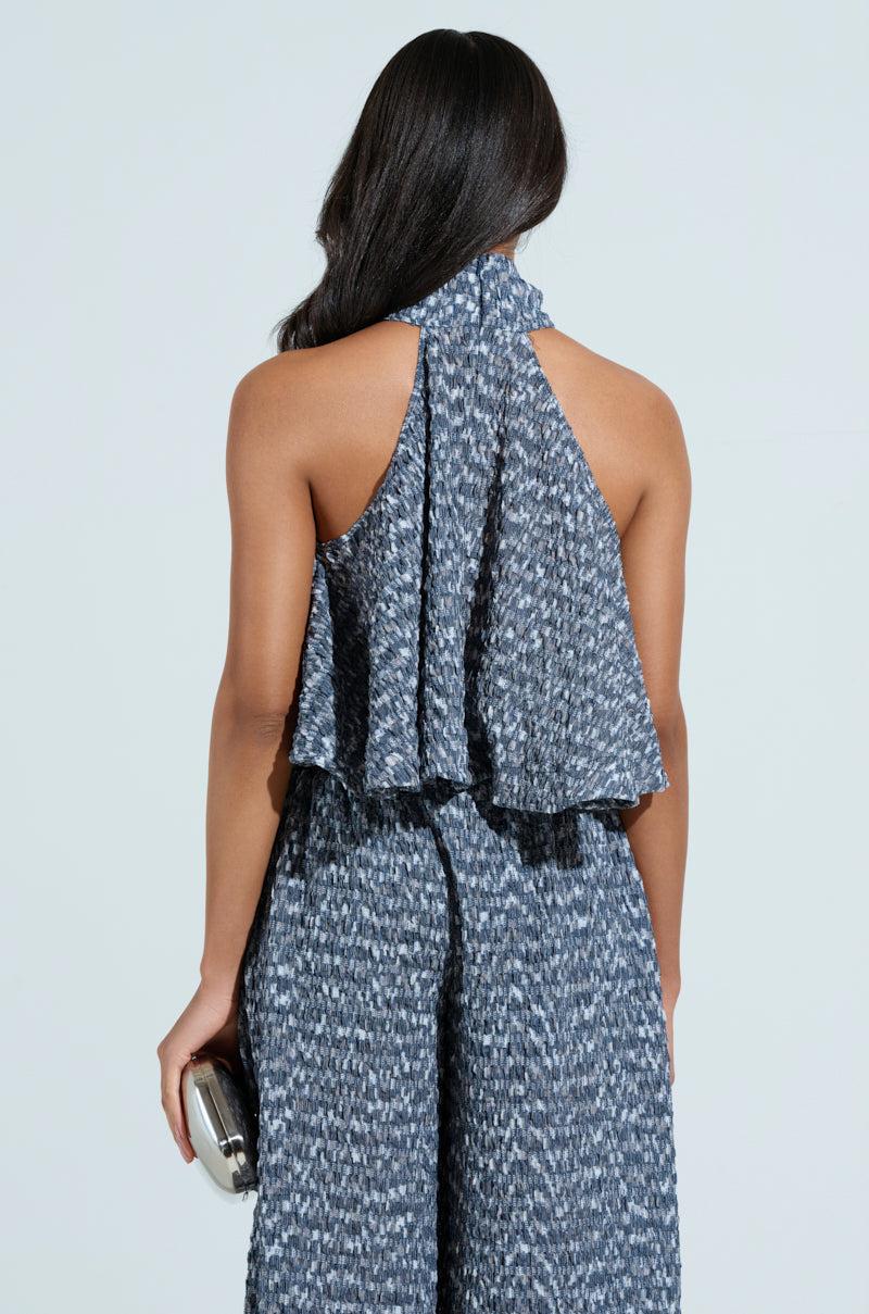 MULTI TEXTURED SLEEVELESS PEPLUM TOP Product Image