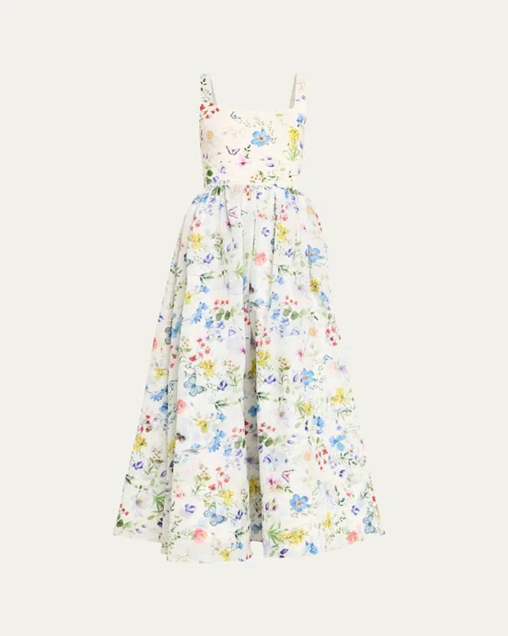 ALICE AND OLIVIA Polly Seamed Drop Waist Flared Ankle Length Dress In White Product Image