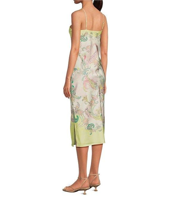 Gianni Bini Harper Satin Printed V-Neck Sleeveless Slip Midi Dress Product Image