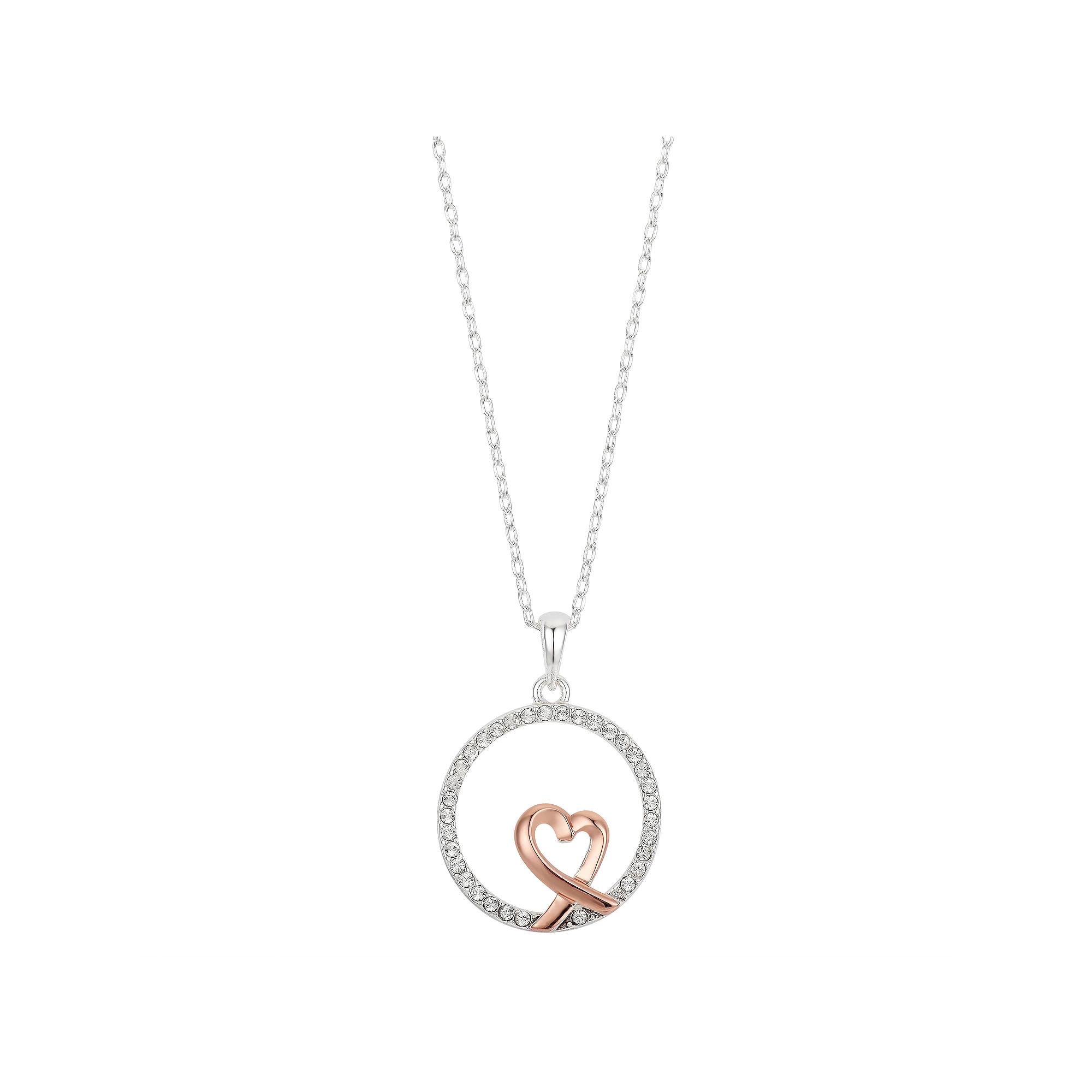 Brilliance Two Tone Crystal Heart Round Necklace, Women's, Size: 18" Product Image