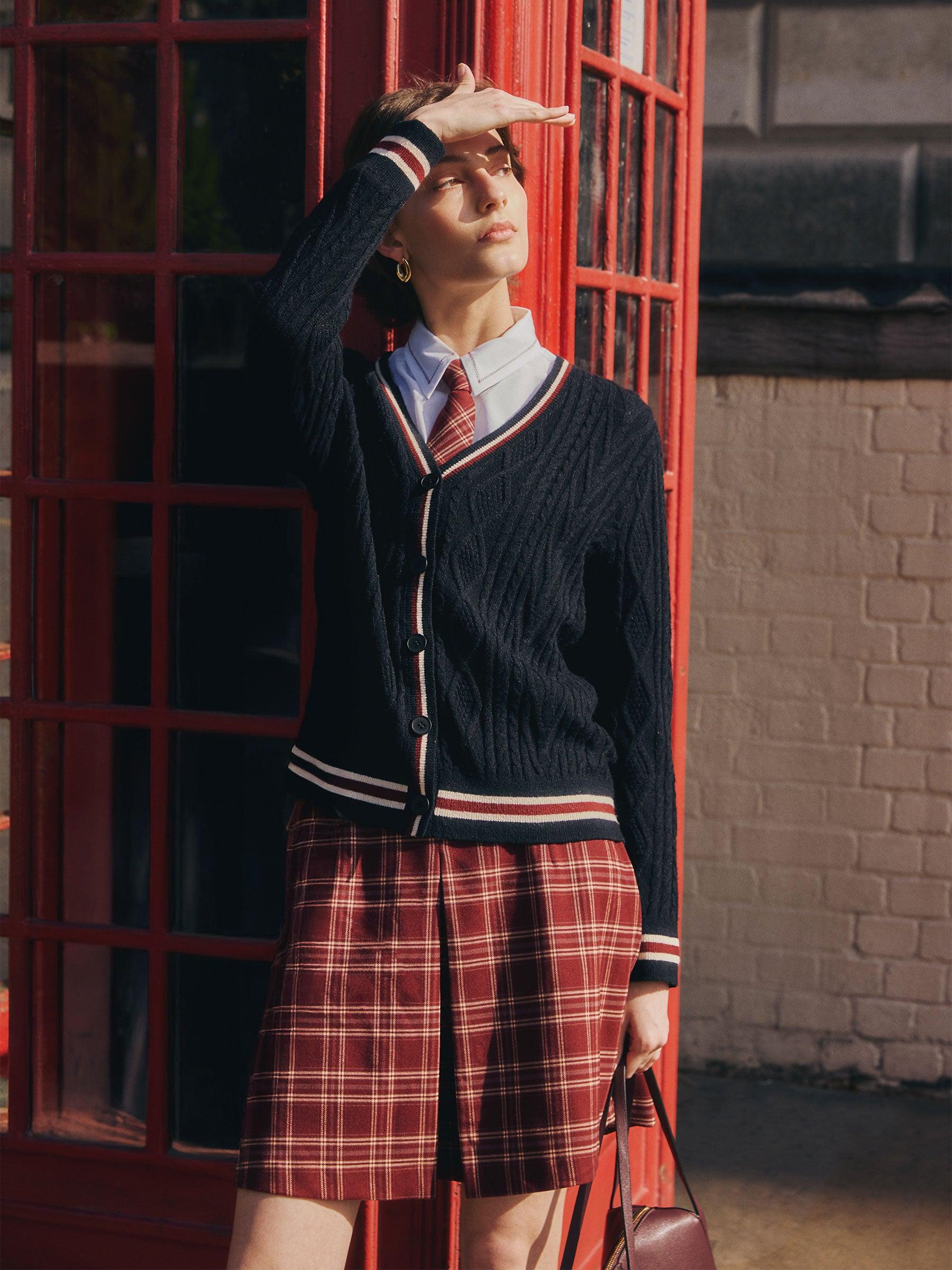 Wool Blend Contrast Trim Women Cardigan Product Image