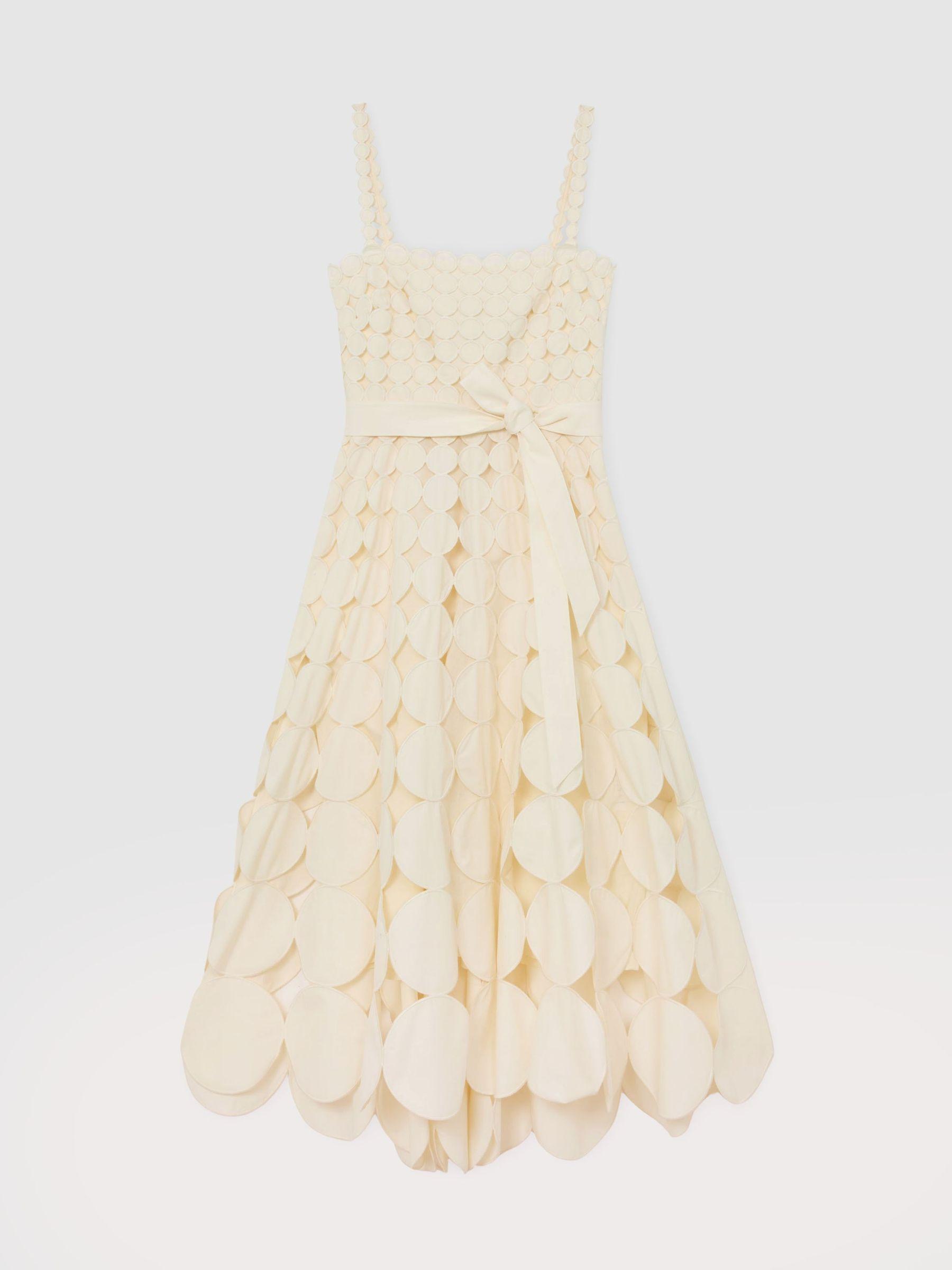 Petite Cotton Cut-Out Belted Midi Dress in Cream Product Image