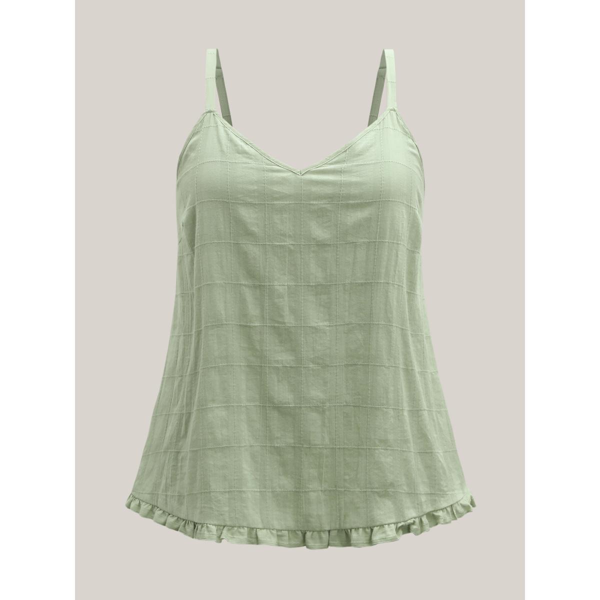 Plus Size Cotton Textured Ruffled Hem Tank Top Women Greenbean Texture V-neck Everyday-Casual Tank Tops Camis BloomChic 22-24/3X Product Image