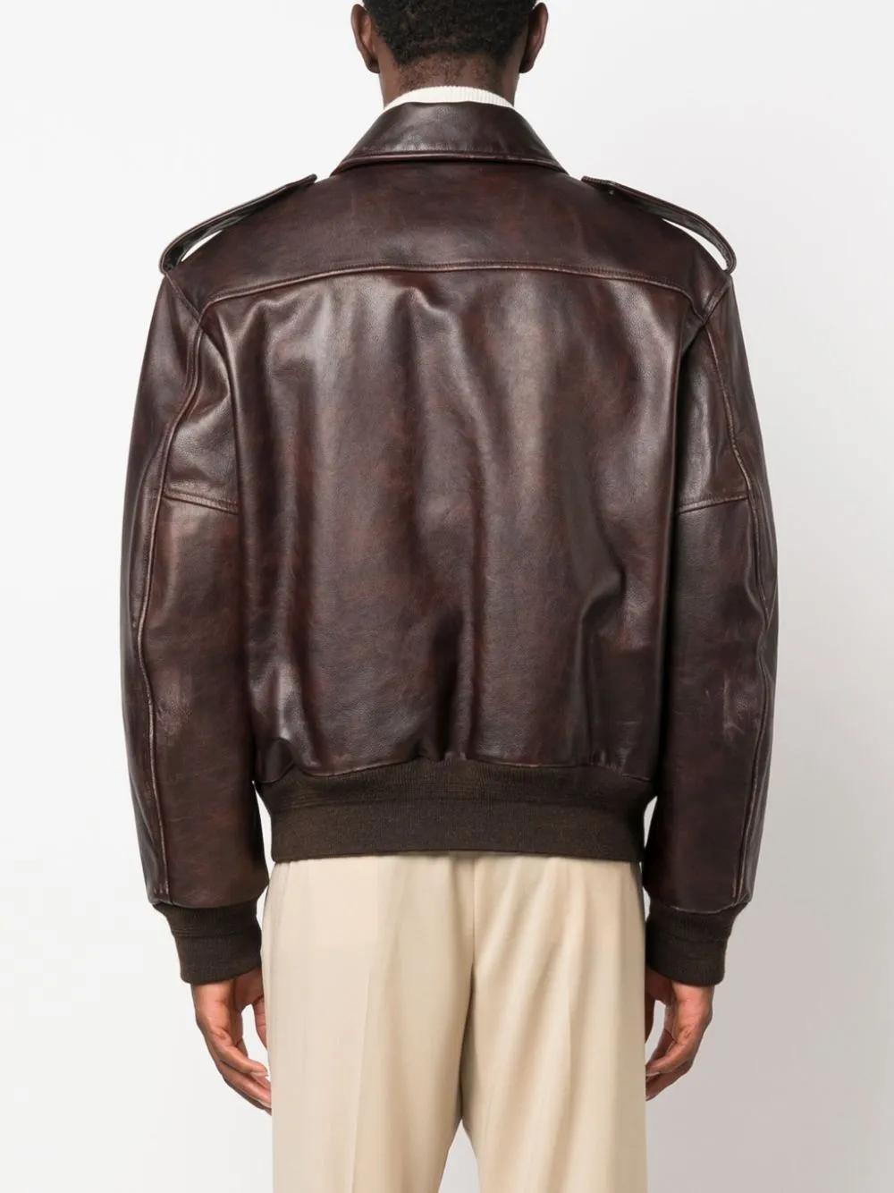 cargo-pockets leather bomber jacket Product Image