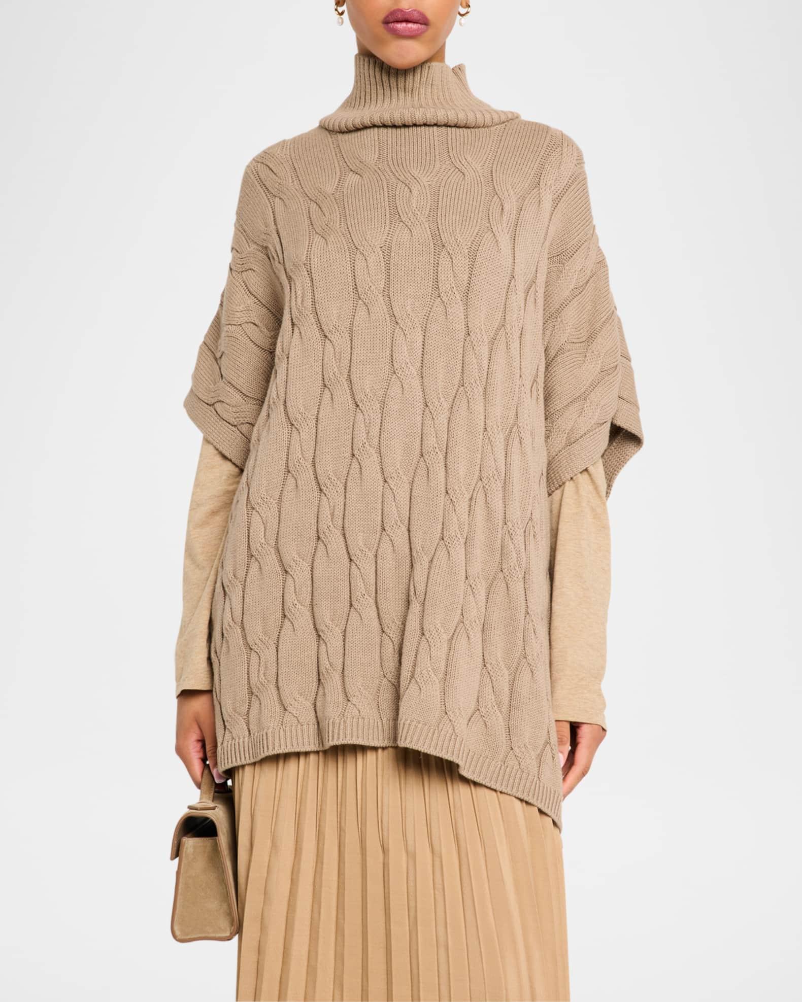 Cable-Knit Turtleneck Poncho Product Image