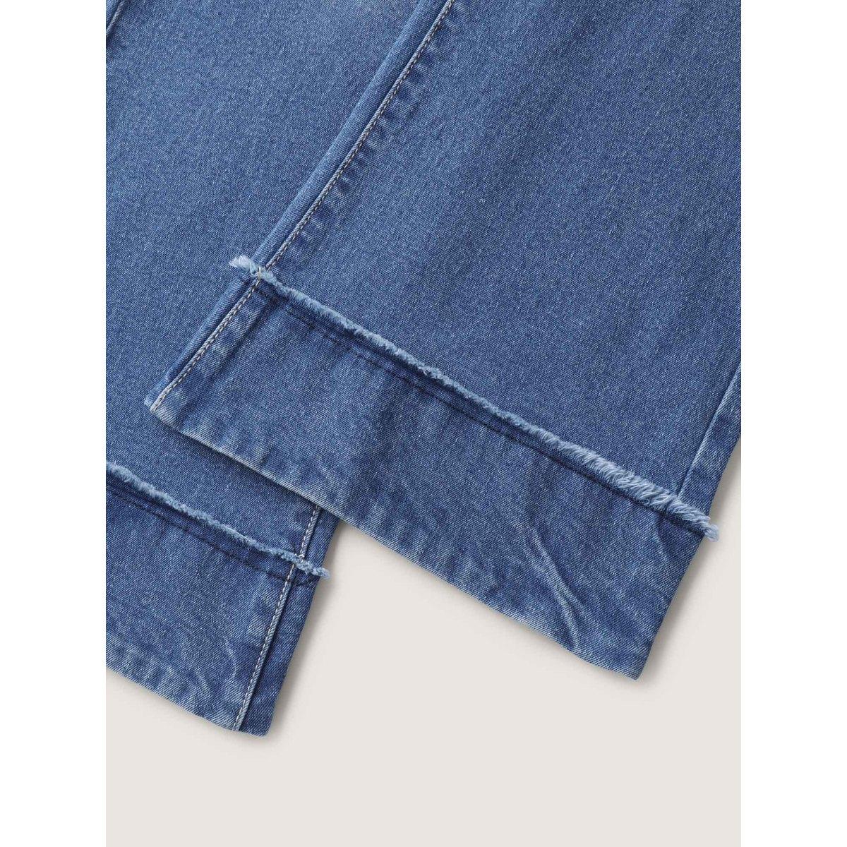 Plus Size Vintage Raw Hem Bootcut Jeans Women Denimblue Timeless Medium stretch Slanted pocket Jeans BloomChic 12/L Product Image