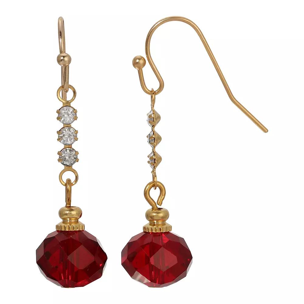 1928 Gold Tone Crystal Linear Drop Earrings, Women's, Red Product Image