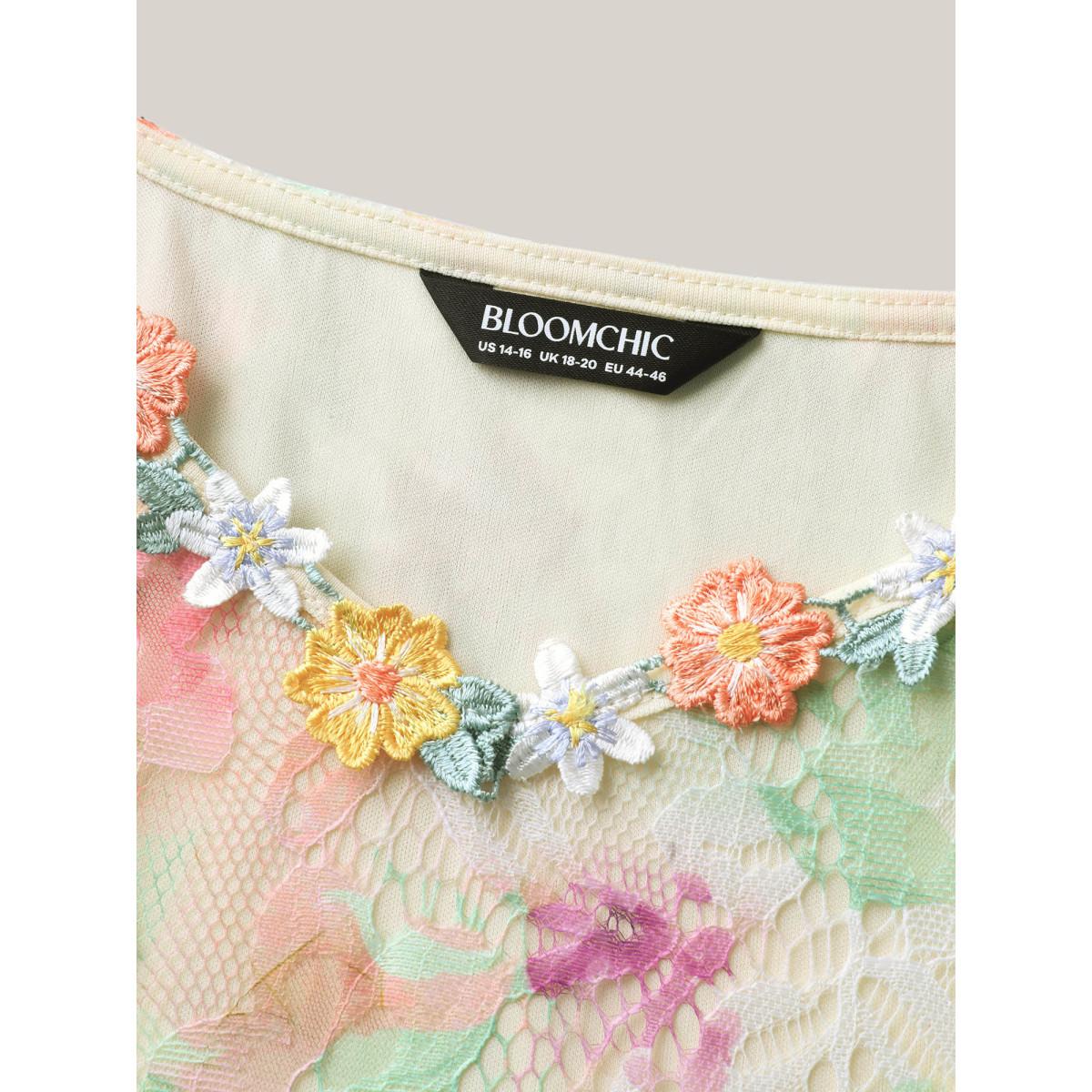 Plus Size Sunkissed Florals Lace Textured Maxi Dress Multicolor Women Heart neckline Sleeveless Curvy BloomChic 18-20/2X Product Image