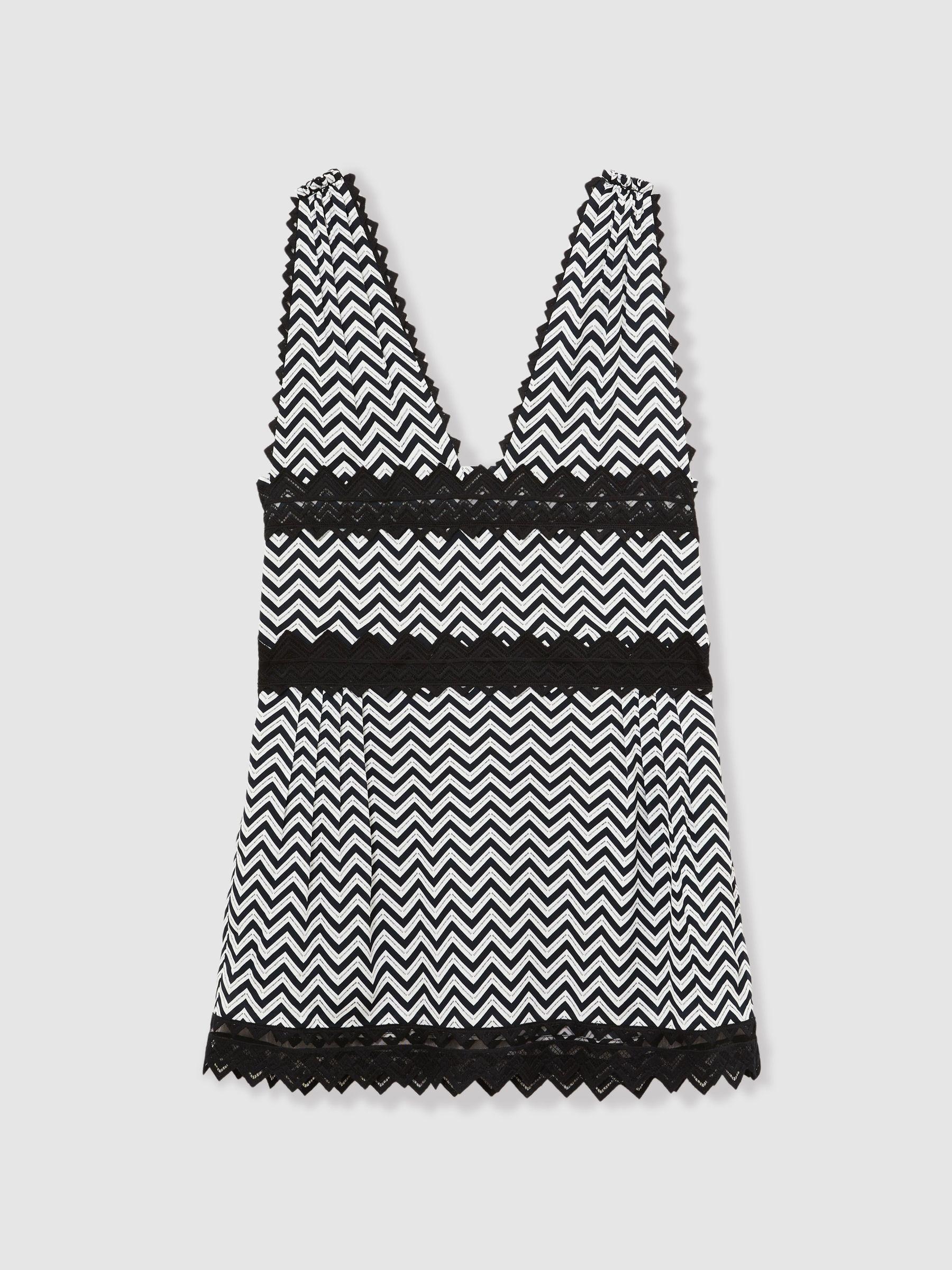 Zig-Zag Print Lace-Trim Mini Dress in Navy Product Image