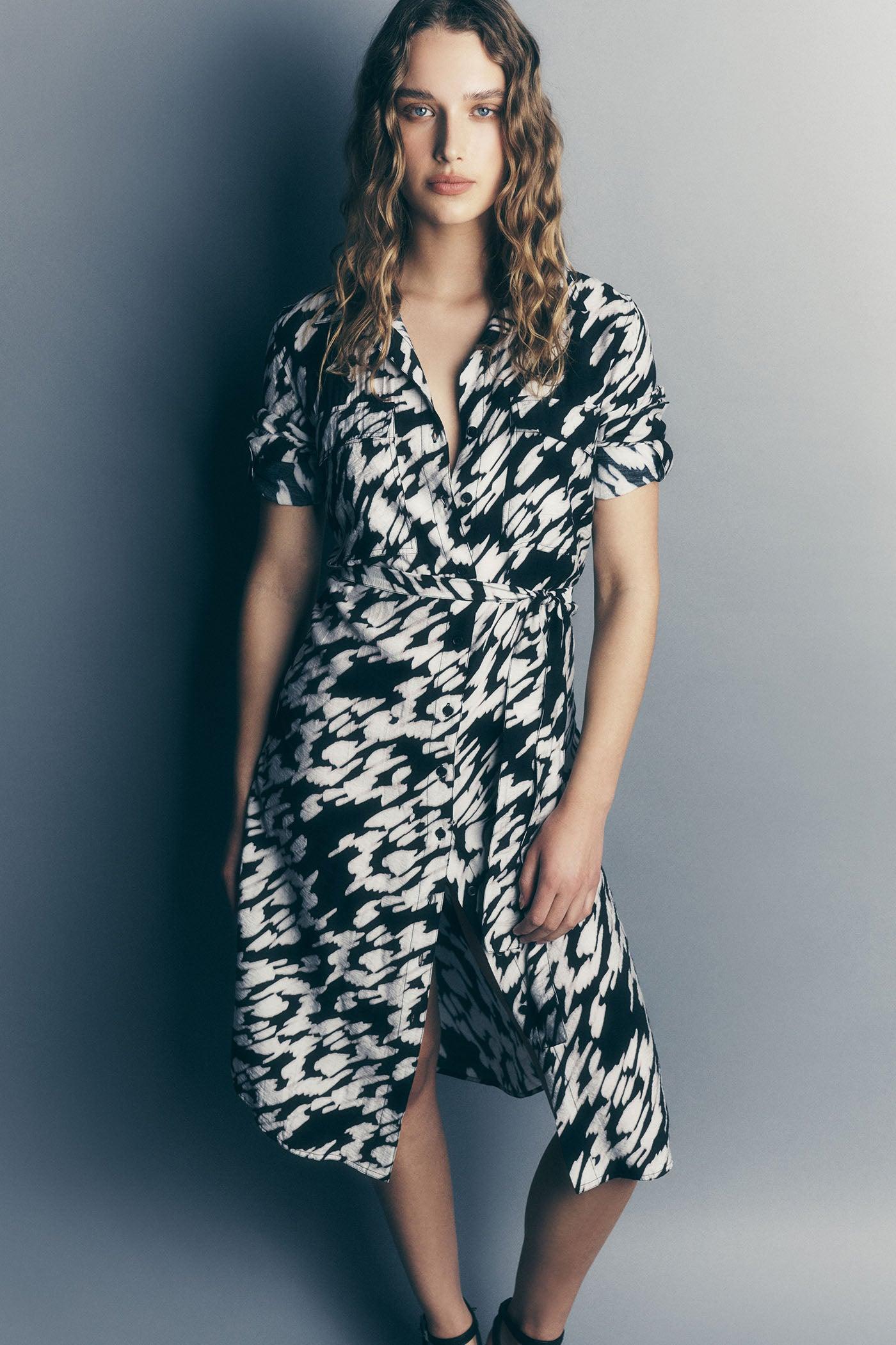 BELTED TIERED MIDI SHIRT DRESS Product Image