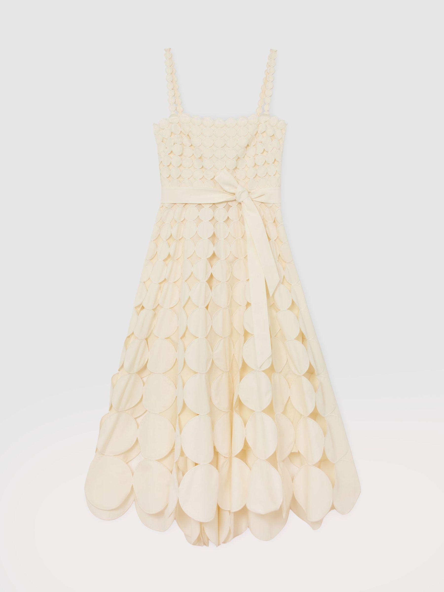 Petite Cotton Cut-Out Belted Midi Dress in Cream Product Image