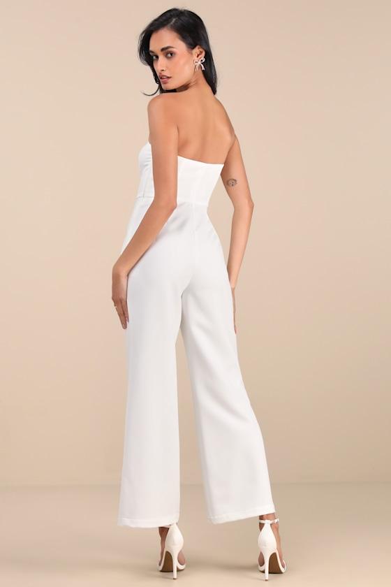 Opulent Outlook White Bow Strapless Wide-Leg Jumpsuit Product Image