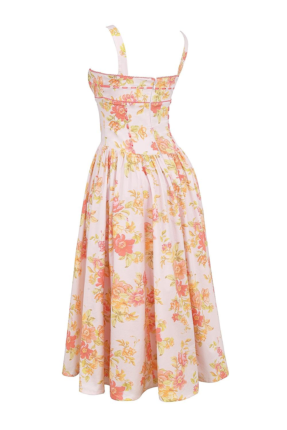 Vivien  peach poppy print cotton midi sundress Product Image