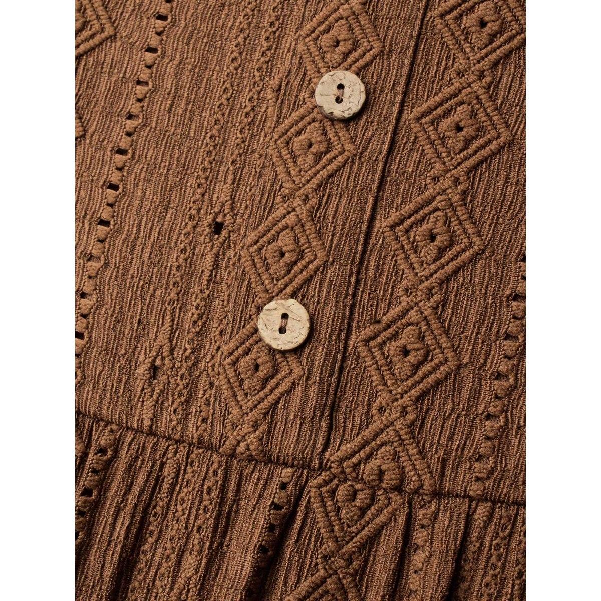 Plus Size Textured Button Detail Square Neck Knit Dress Browncoffeecolor Women Elegant Texture Knit Dresses Bloomchic 30/6X Product Image