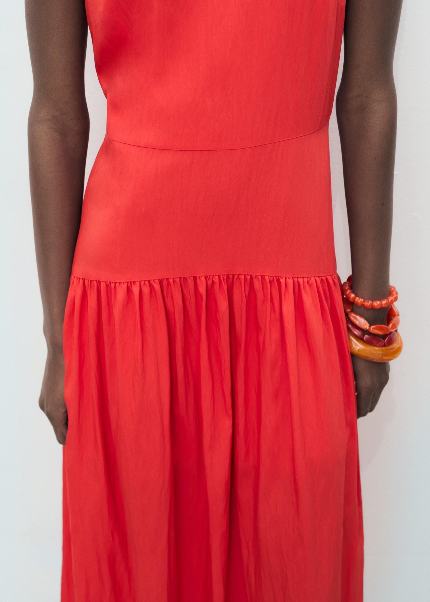 Long dress with gathered hem - Women | MANGO USA Product Image