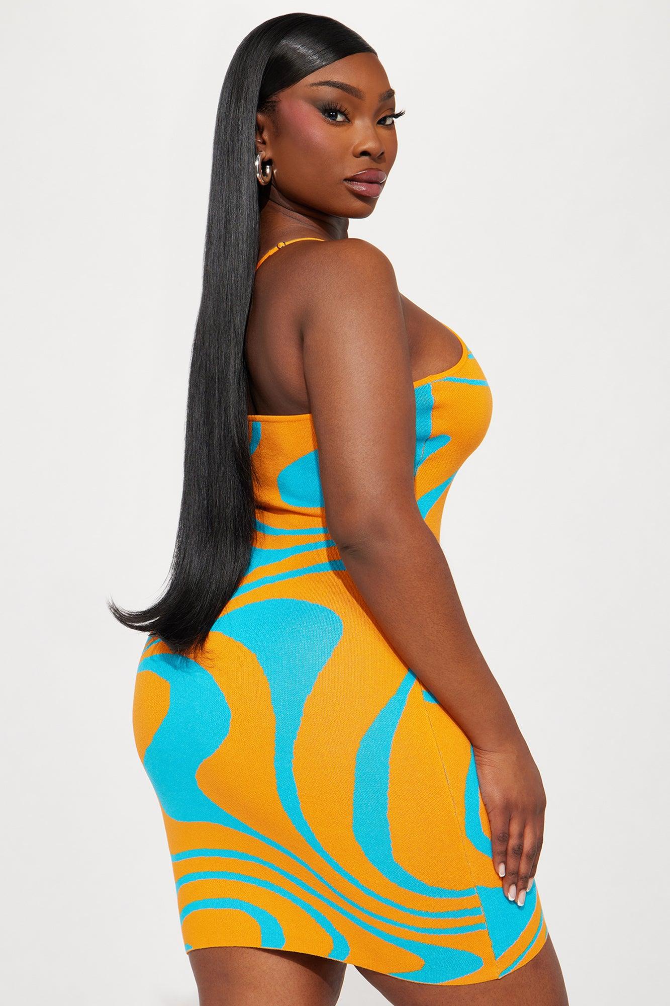 Swirl Sweater Mini Dress - Orange/combo Product Image