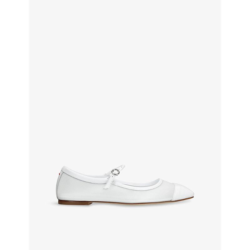 AEYDE Round Toe Ballerina Shoes With Contrast Piping In White Product Image