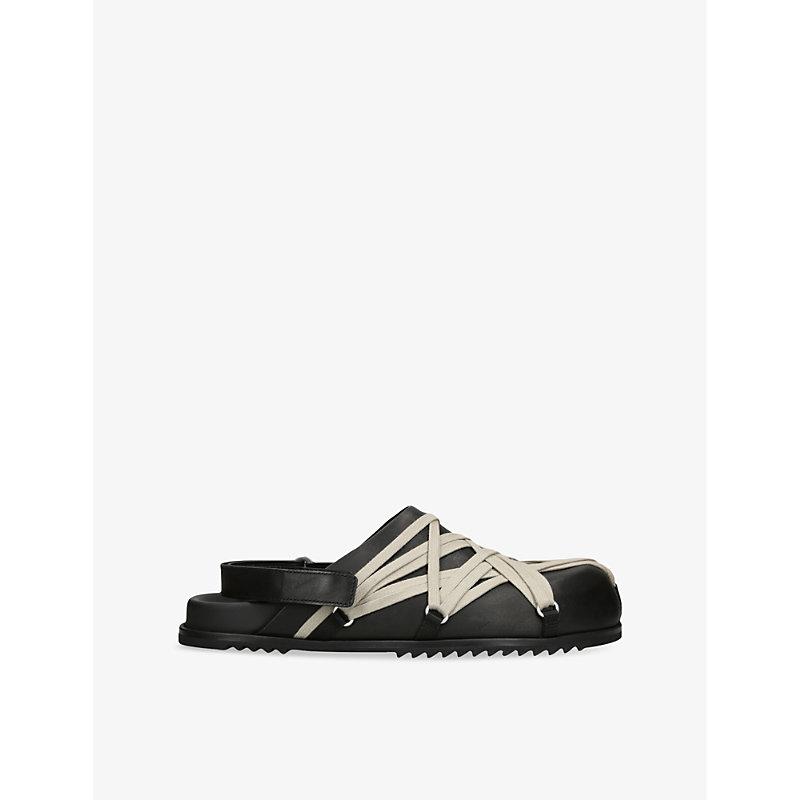 RICK OWENS Leather Loafers With Crisscross Detail In Black Product Image