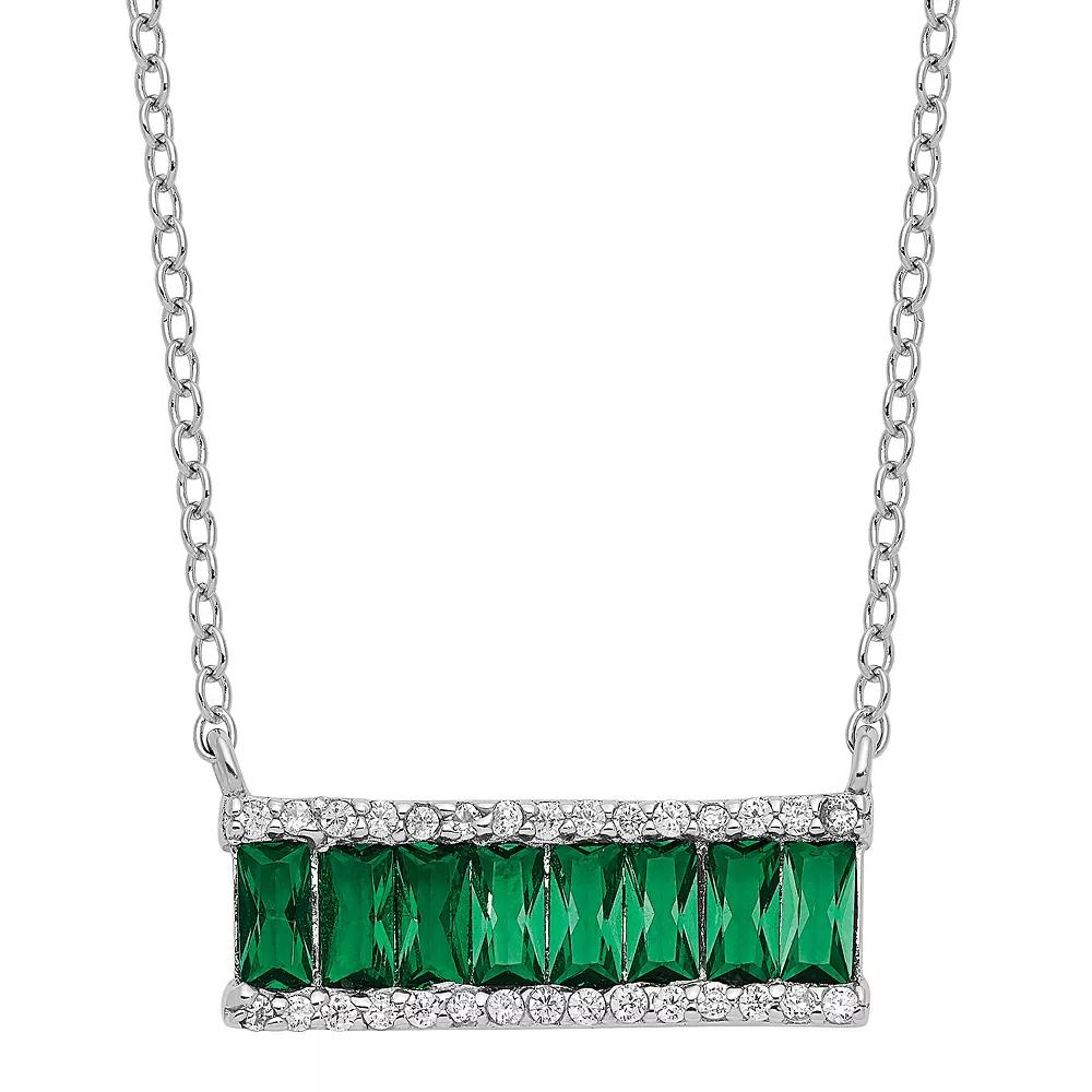 Sophie Miller Sterling Green Crystal & Cubic Zirconia Bar Necklace, Women's, Size: 18" Product Image