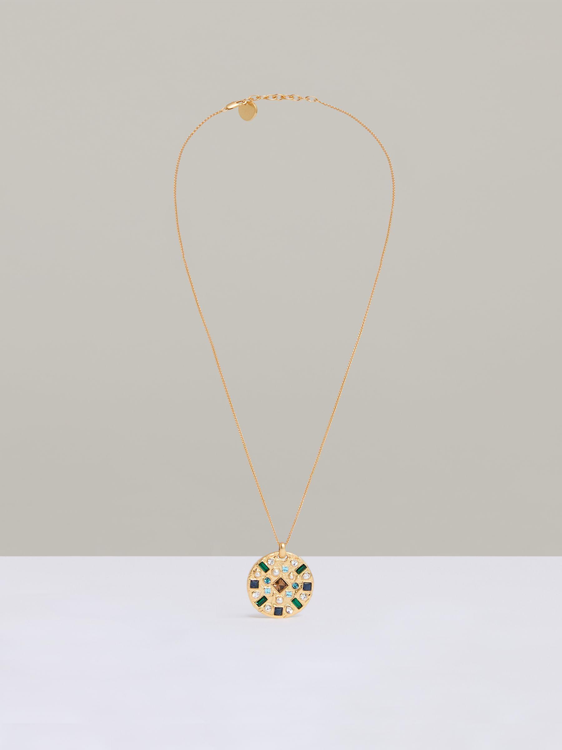 Crystal Coin Pendant Necklace in Gold Tone Product Image