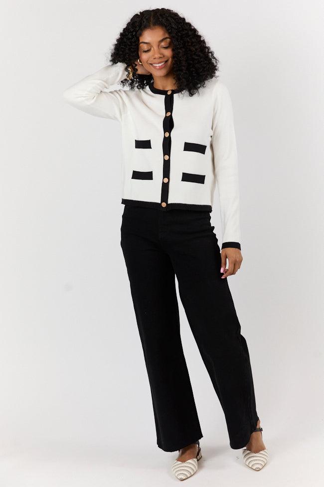 Forever Changing Ivory and Black Contrast Trim Cardigan FINAL SALE Product Image
