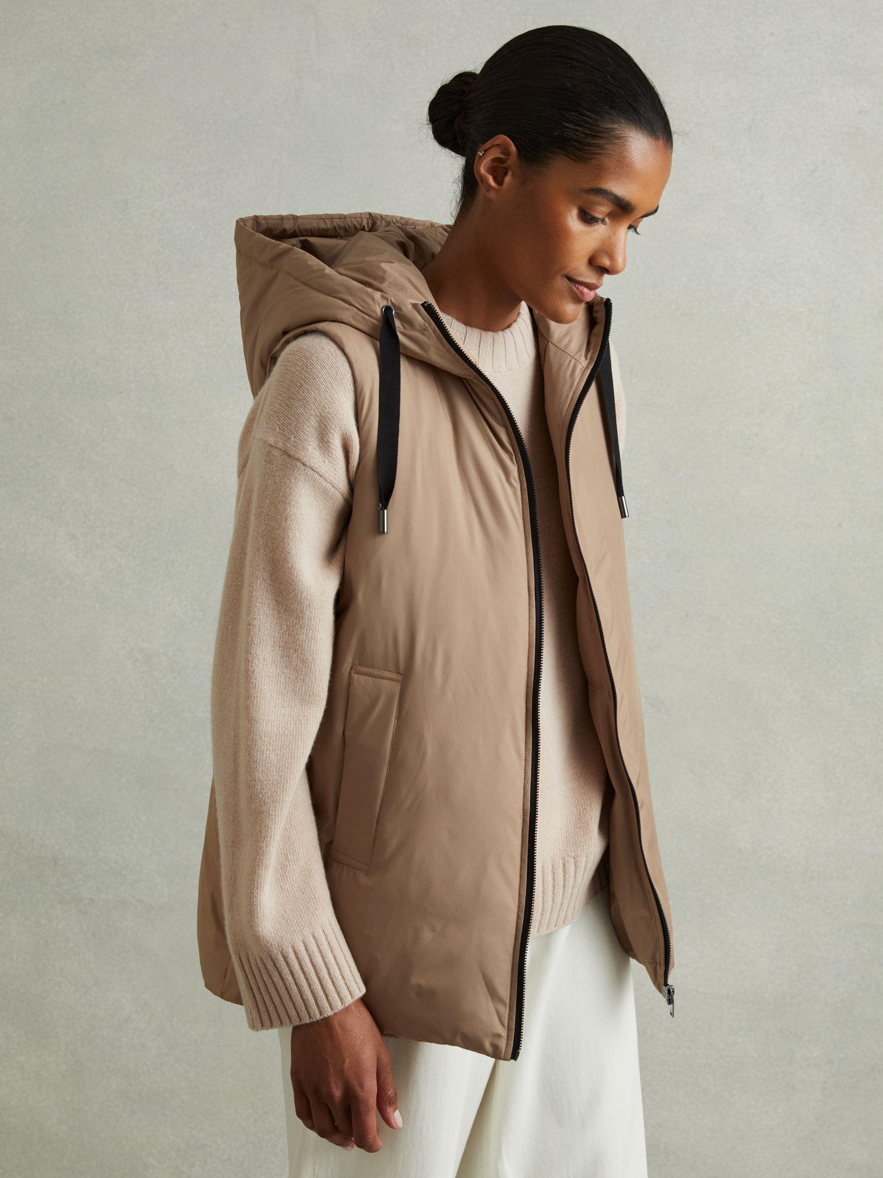Padded Hooded Gilet in Camel Product Image