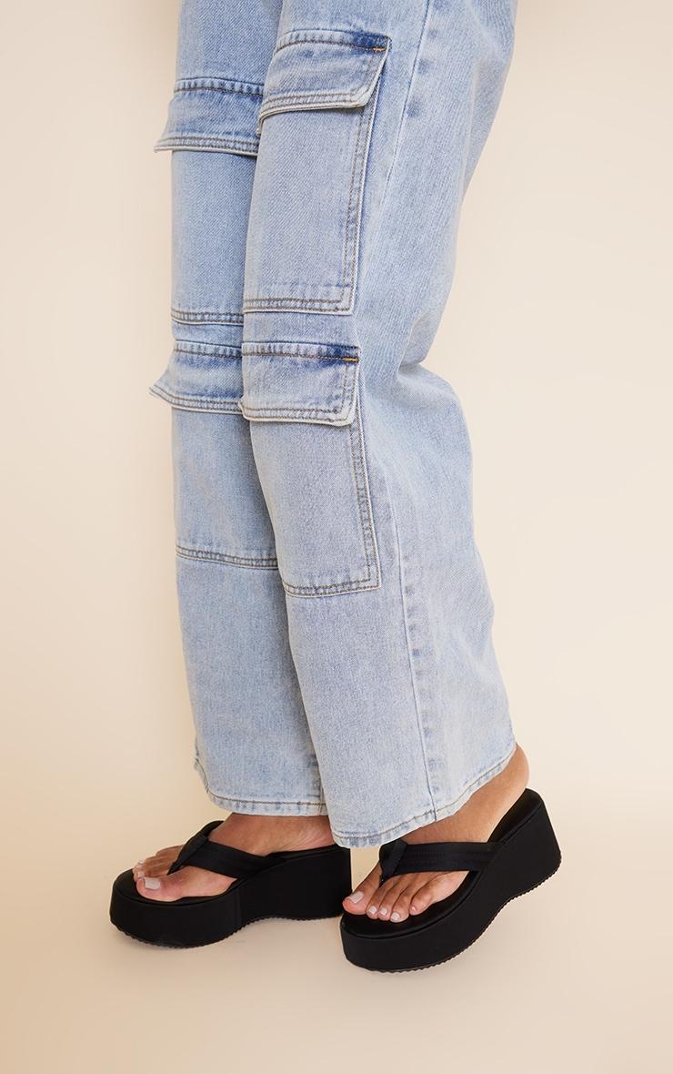 Black Round Toe Chunky Platform Ribbed Padded Straps Flip Flops Product Image