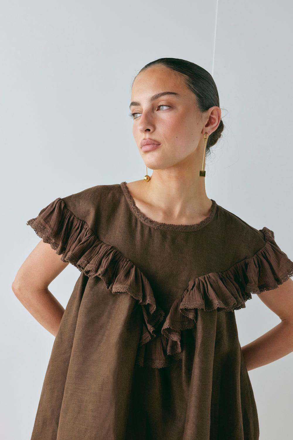 Viola Linen Tunic Chocolate Product Image