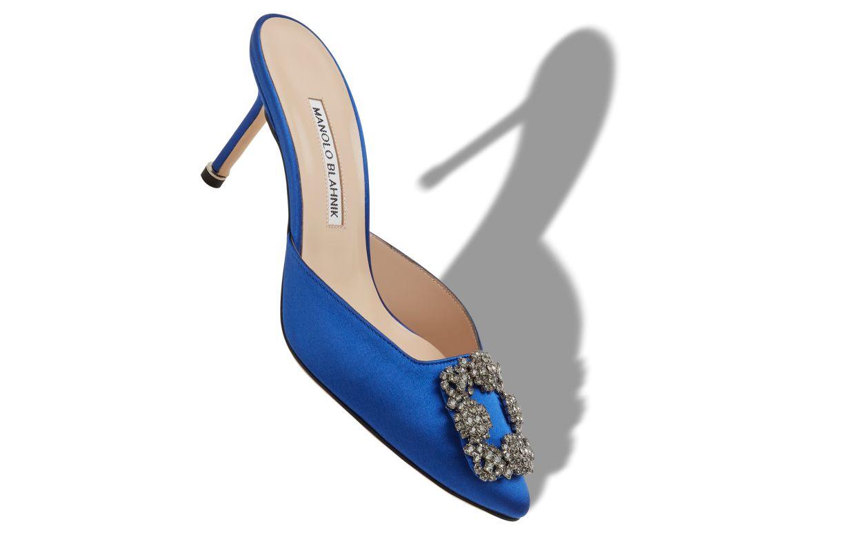 HANGISIMU Blue Satin Jewel Buckle Mules Product Image