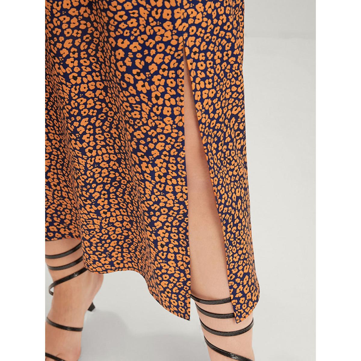 Plus Size Ditsy Floral Pocket Shirred Lantern Sleeve Split Hem Dress Chocolate Women Elegant Shirred Square Neck Long Sleeve Curvy Midi Dress BloomChic 26/4X Product Image