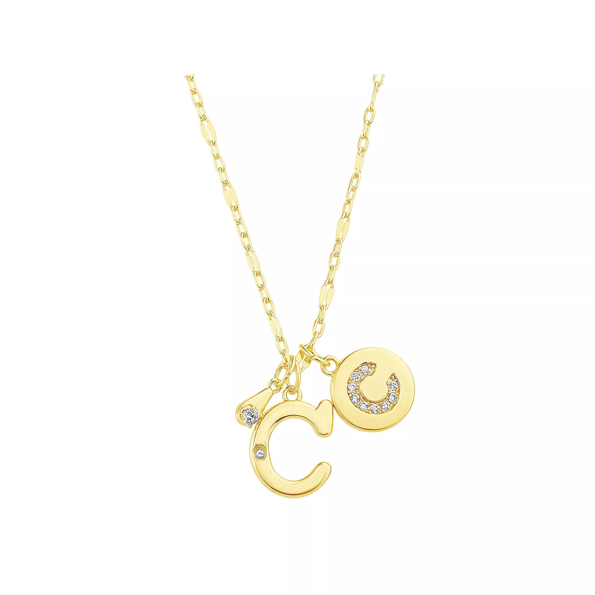 Paige Harper 14k Gold Flash Plated V-Cluster Initial & Cubic Zirconia Charm Necklace, Womens Gold Tone C Product Image
