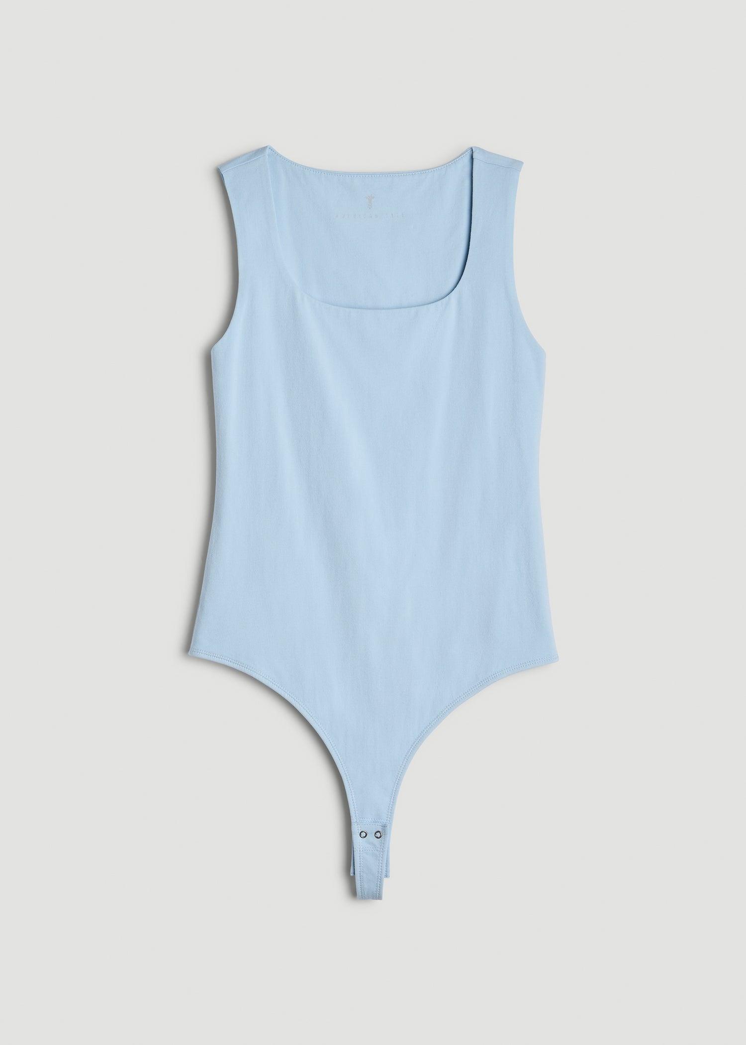 Cotton Blend Square Neck Bodysuit for Tall Women in Ice Blue Product Image