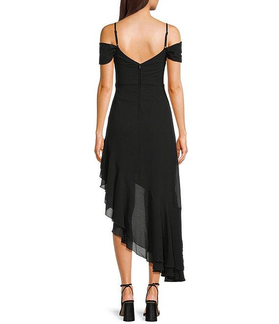 City Vibe Off The Shoulder Drape Chiffon Ruffle Hi-Lo Dress Product Image