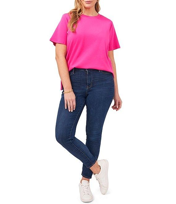 Vince Camuto Plus Size Short Sleeve Crew Neck Solid Knit Tee Shirt Product Image