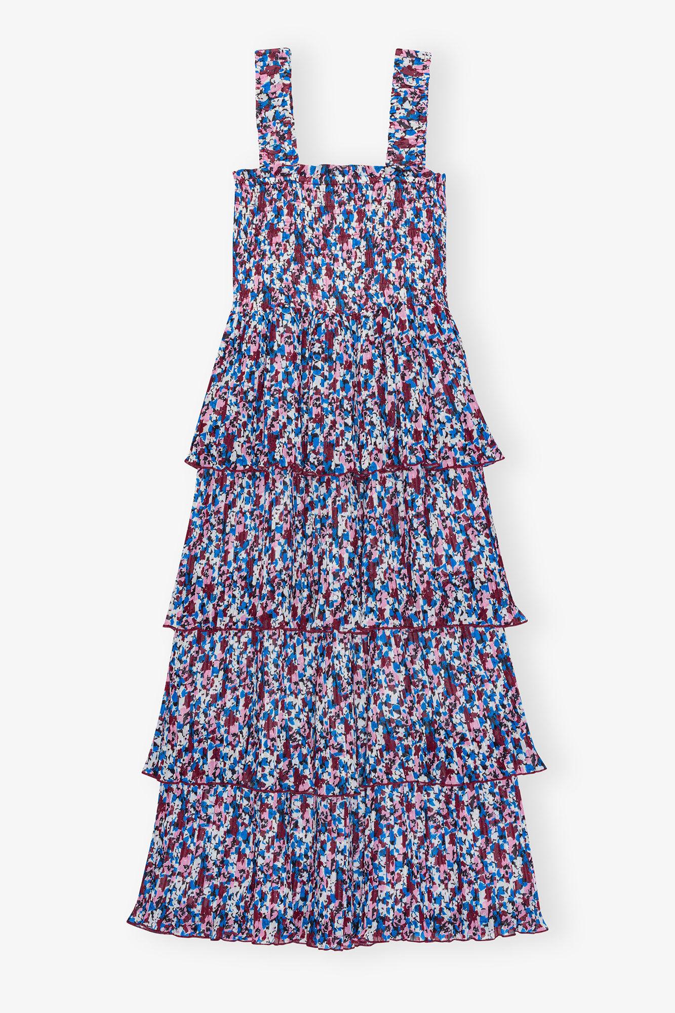 Multicolour Pleated Georgette Flounce Smock Midi Dress Product Image