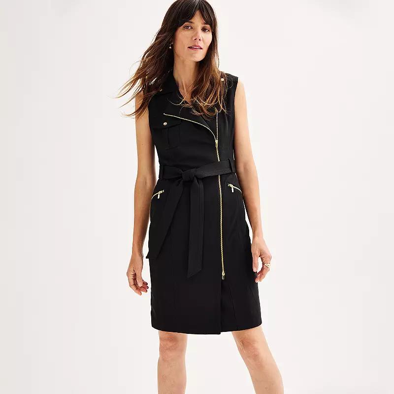 Women's Andrew Marc Sleeveless Collar Neck Moto Dress, Size: 14, Black Product Image