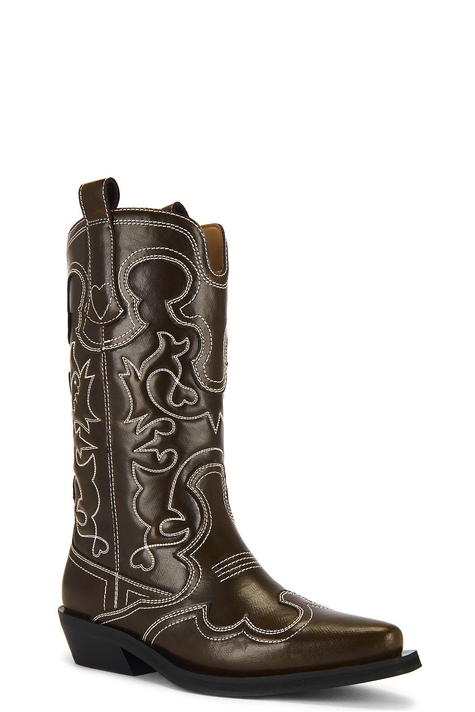 Mid Shaft Embroidered Western Boot Ganni Product Image