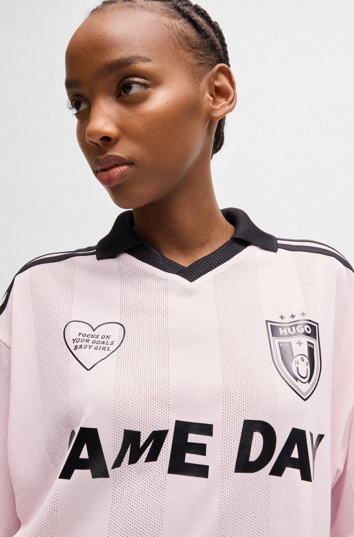 Football-inspired mesh T-shirt with Happy HUGO logo Product Image