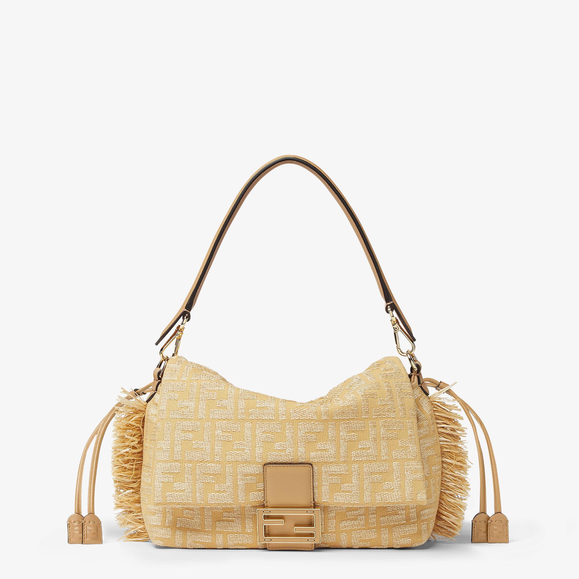 Mamma Baguette MediumJacquard fabric bag with raffia FF Product Image