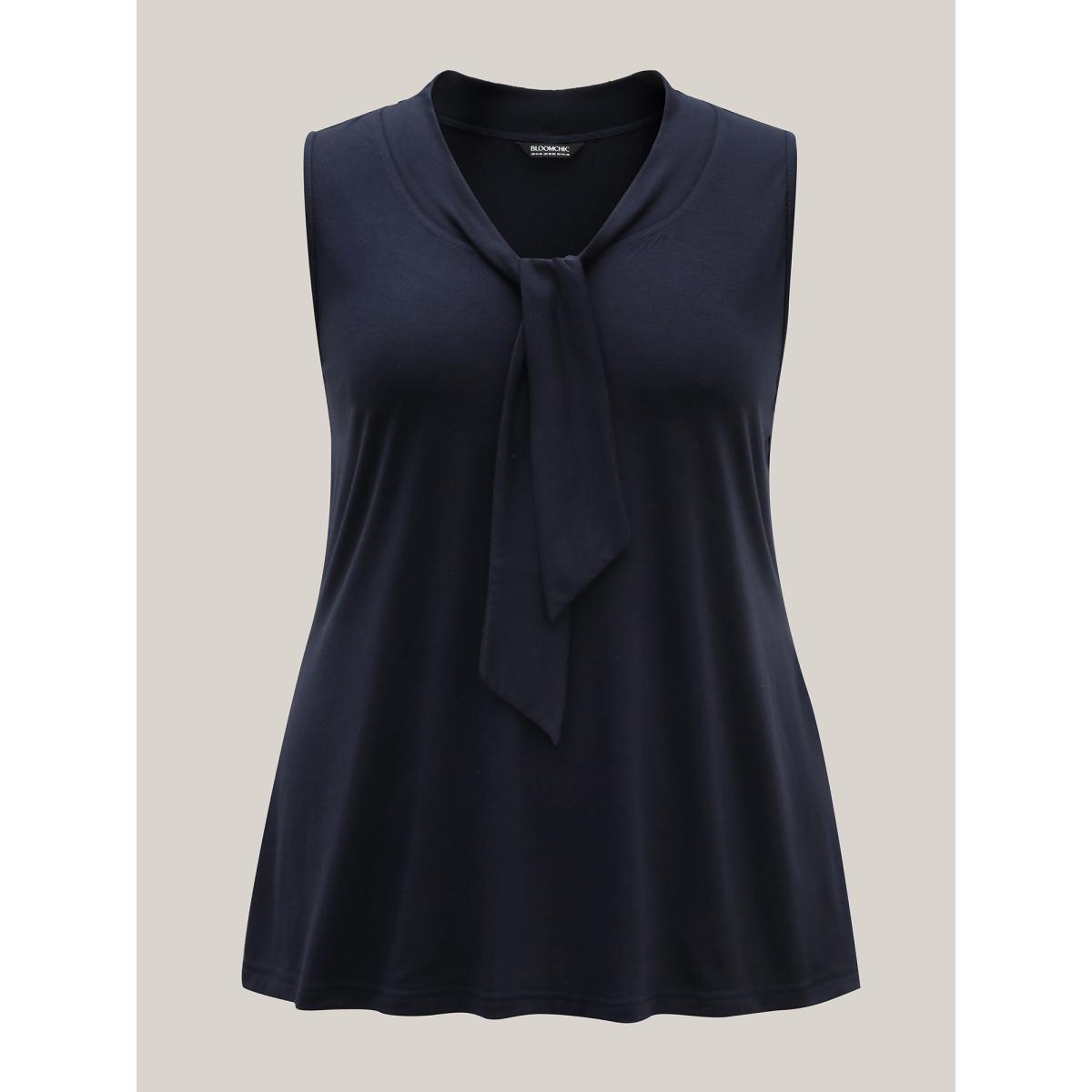 Plus Size Knotted Neckline Fitted Sleeveless Blouse Women Indigo Office Non Ribbon-tied collar Office Tank Tops Camis BloomChic 26/4X Product Image