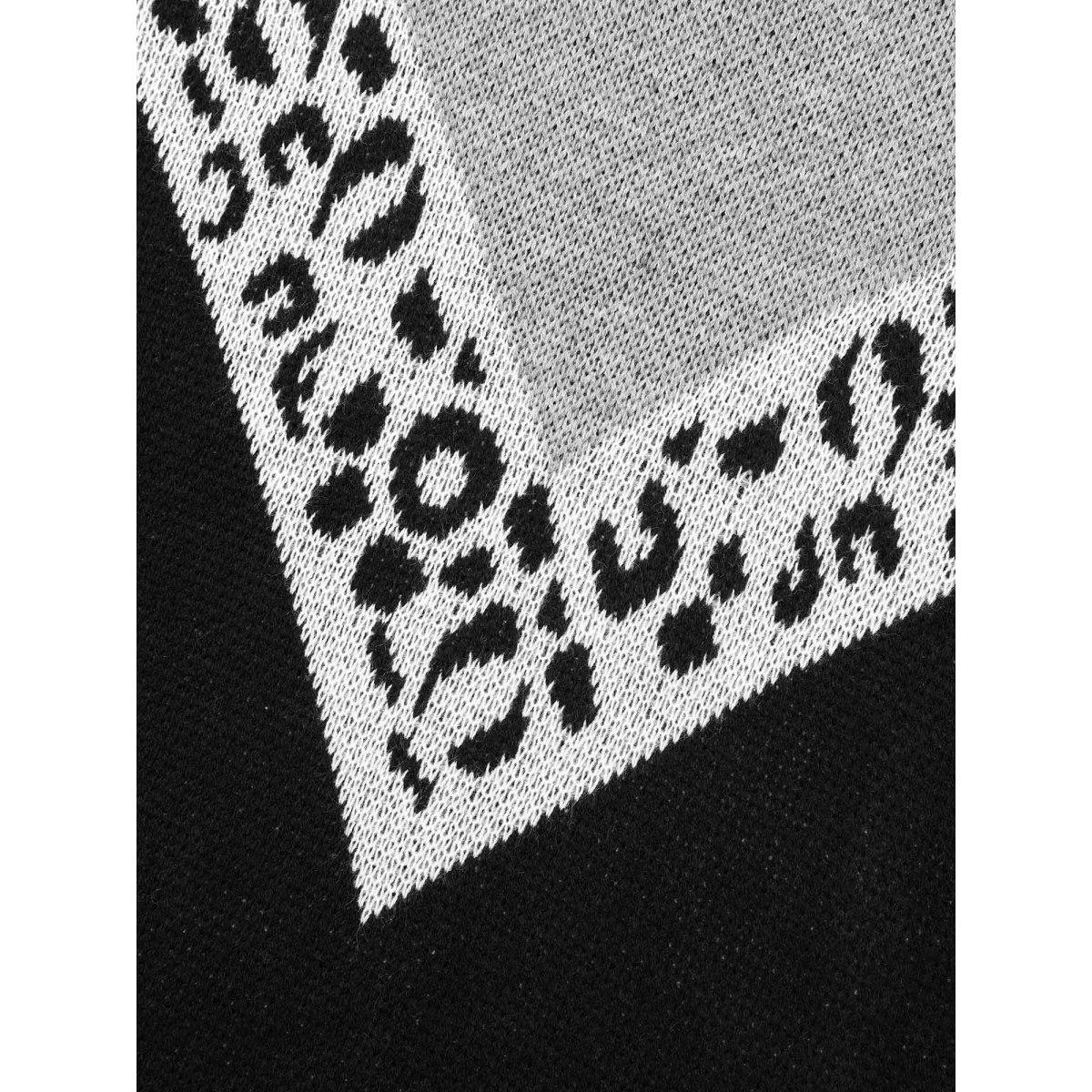 Plus Size Leopard Print Contrast Patchwork Pullover Black Women Casual Loose Long Sleeve Round Neck Everyday Pullovers BloomChic 18-20/2X Product Image