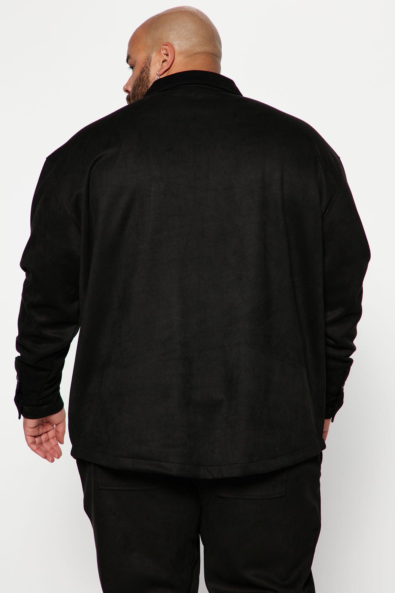 Dre Faux Suede Long Sleeve Button Up Shirt - Black Product Image