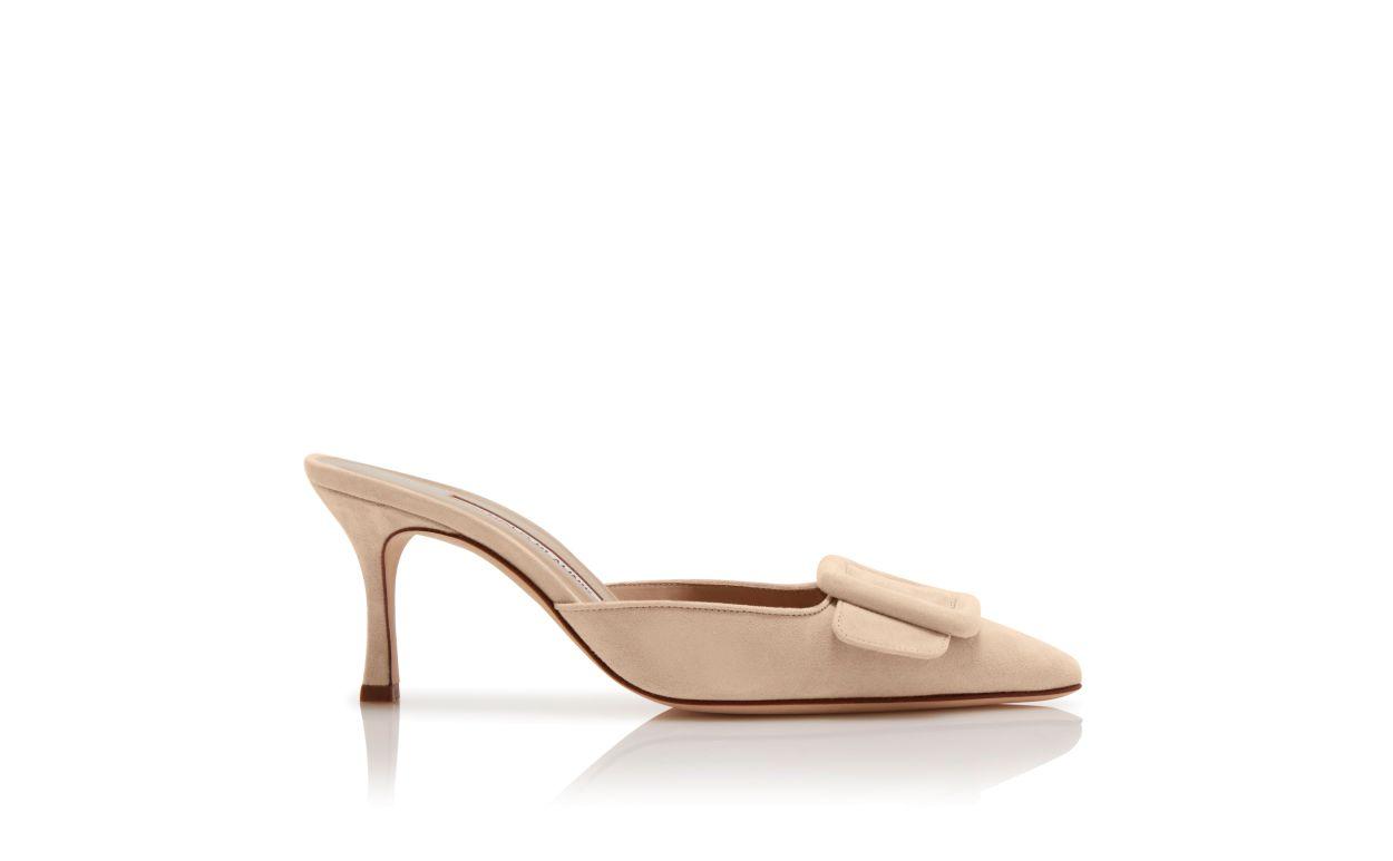 MAYSALE Light Beige Suede Buckle Mules Product Image